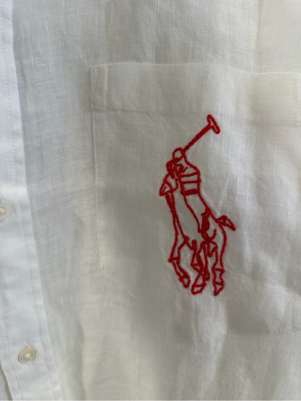 Polo Ralph Lauren White Linen Button-Down with Red Polo Logo - Picture 4 of 8